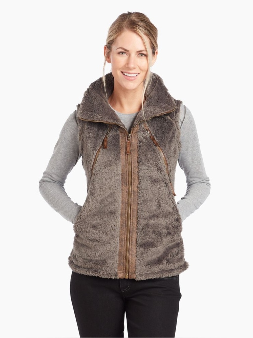 Kuhl Flight Vest Breen Brown Green Fleece Hoodie Zip Up